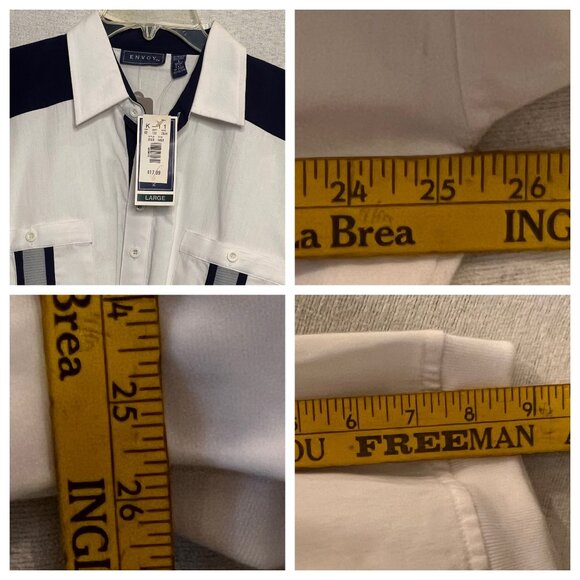Vintage-Style Envoy Men White & Navy Polo Shirt W/ Front Pockets Large Deadstock - Picture 9 of 14
